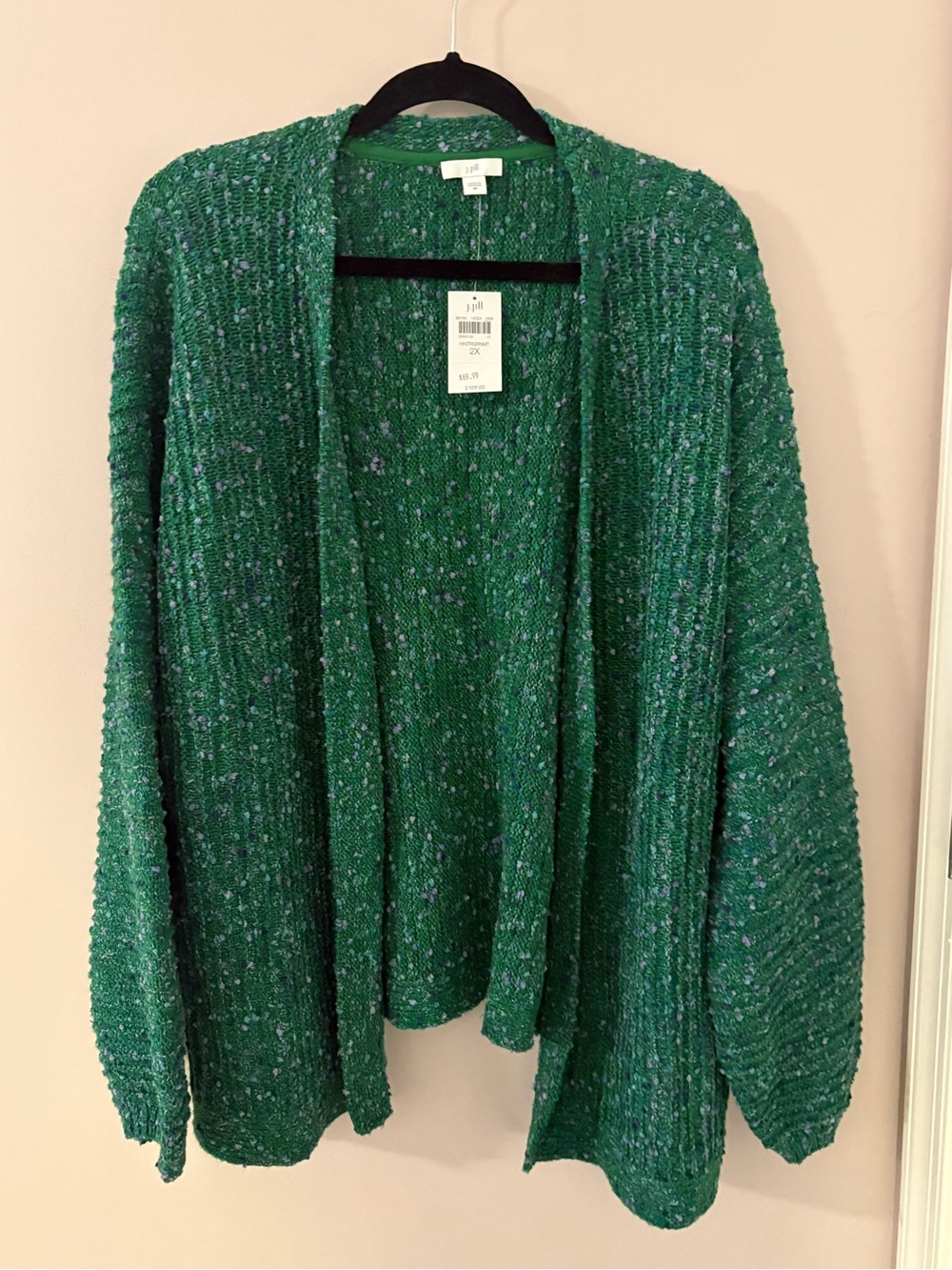 J.Jill Open Front Textured Cardigan Sweater 2X Green Purple Speckled NWT